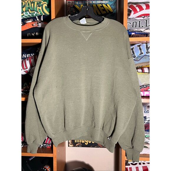 Vintage 90s Russell Athletic USA Made Khaki Blank Sweater - Picture 1 of 7